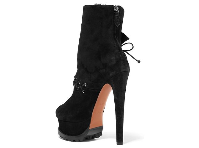 Botines de ante con plataforma y cordones con forro de piel de oveja de NWT Azzedine Alaïa 39.5 Negro - vista 5