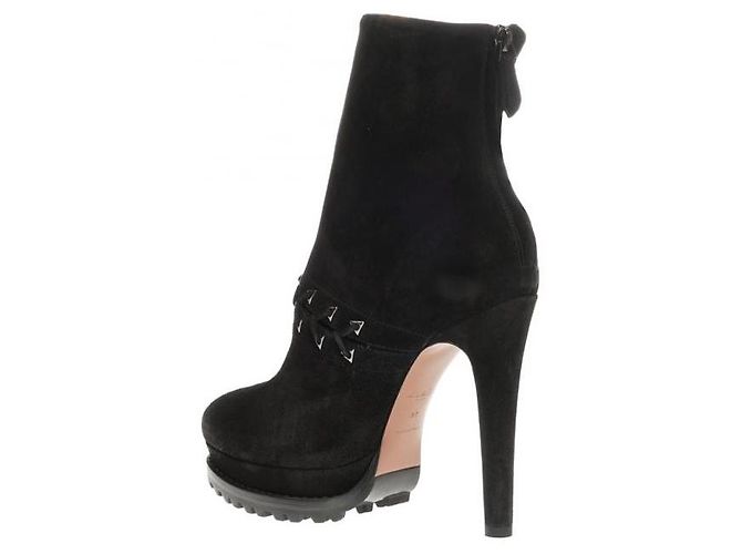 Botines de ante con plataforma y cordones con forro de piel de oveja de NWT Azzedine Alaïa 39.5 Negro - vista 6