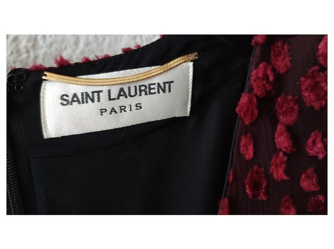 VESTIDO BURDEOS DE TERCIOPELO Y SEDA CON ESTAMPADO DE LEOPARDO YVES SAINT LAURENT Roja - vista 2