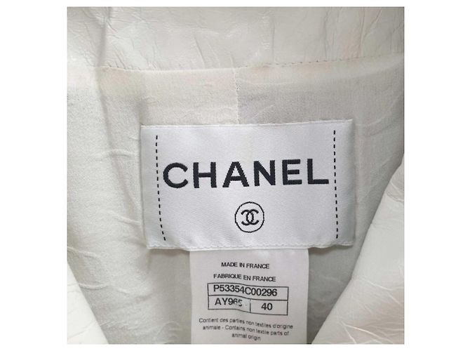 Chanel lined Breasted Ecru Leather jacket White - view 3