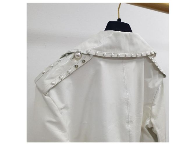 Chanel lined Breasted Ecru Leather jacket White - view 4