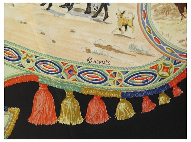 Hermès SCIARPA PIAZZA HERMES CAVALIERS PEULS FOUGEROLLE 90 SCIARPA IN SETA SETA NERA Nero - vista 6