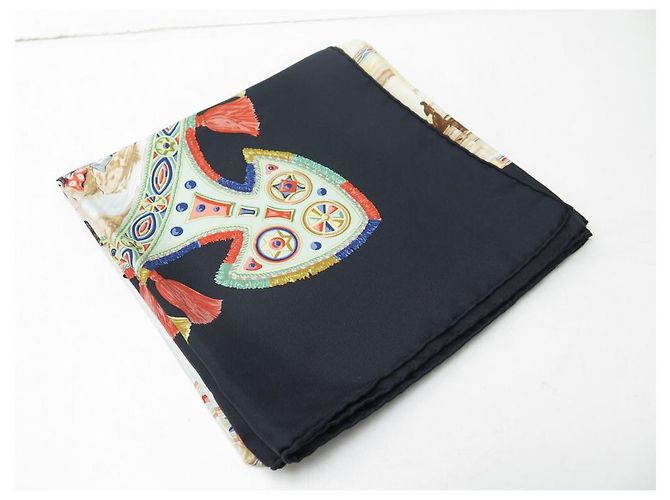 Hermès SCIARPA PIAZZA HERMES CAVALIERS PEULS FOUGEROLLE 90 SCIARPA IN SETA SETA NERA Nero - vista 9