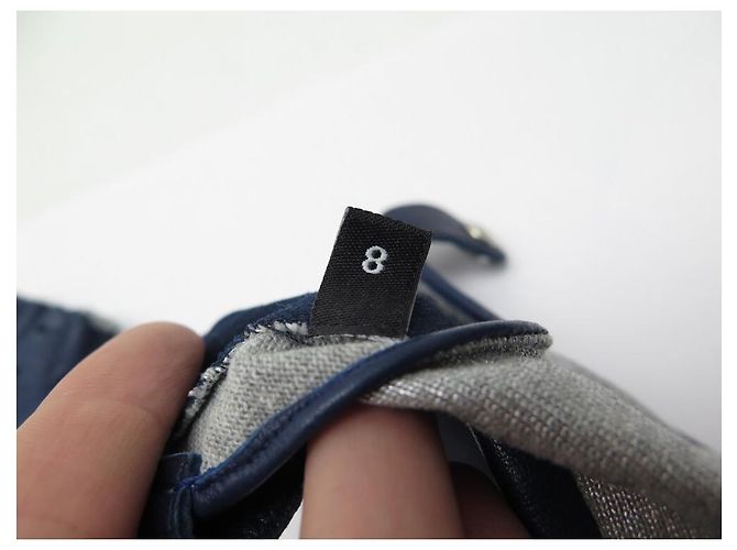 NUOVI GUANTI CHANEL T GLOVES8 IN PELLE BLU E CASHMERE GRIGIO + PORTAGUANTI - vista 7