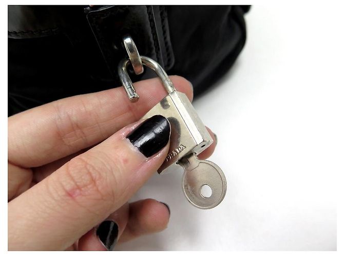 PRADA BORSA A SPALLA IN TELA DI NYLON NERA BORSA A MANO NERA - vista 12