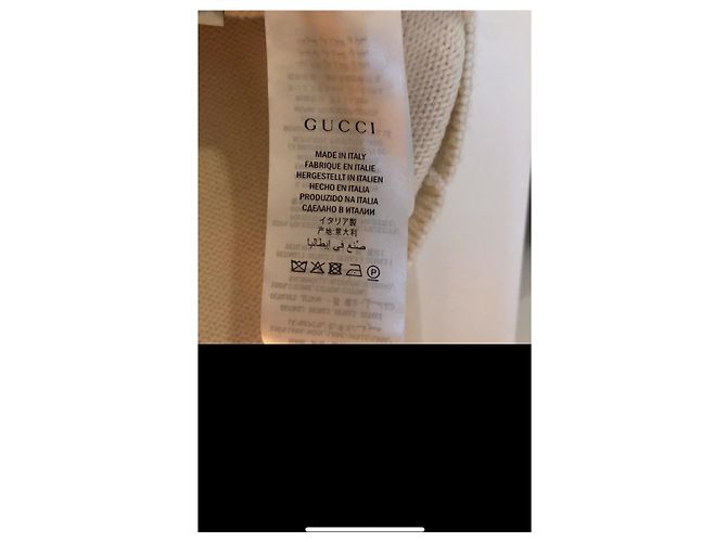 Gucci V-Ausschnitt Wollpullover crem mit Bienen-Applikation Roh - Ansicht 8