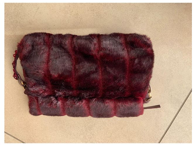 Borsa a mano Tosca Blu Rosso Scuro in Poliestere con Conchiglie e Pelliccia Ecologica Bordò - vista 2