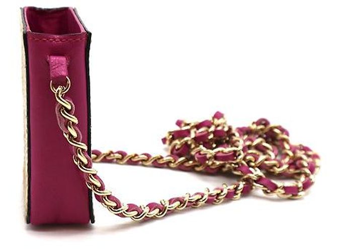 Chanel Tiny Necklace Pouch CC Logo Chain Strap Pink Beige Pony Hair and Leather Rosa - vista 4
