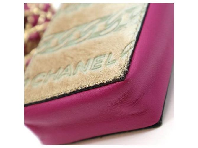 Chanel Tiny Necklace Pouch CC Logo Chain Strap Pink Beige Pony Hair and Leather Rosa - vista 7
