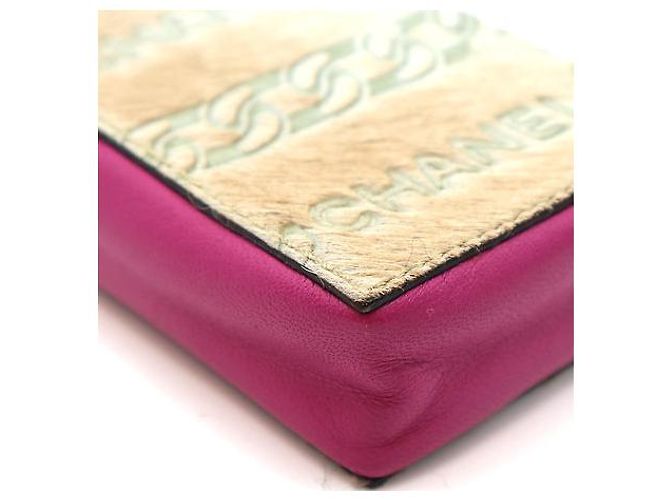 Chanel Tiny Necklace Pouch CC Logo Chain Strap Pink Beige Pony Hair and Leather Rosa - vista 8