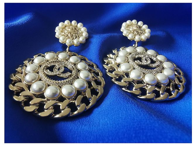 CHANEL XL Ohrstecker mit Perlen & Strass Golden - Ansicht 12