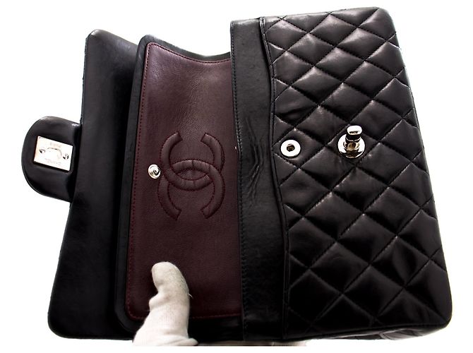 Chanel 2.55 Borsa a tracolla con catena argento con patta foderata Pelle di agnello nera Nero - vista 11