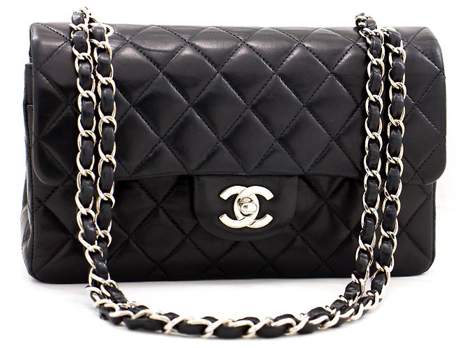 Chanel 2.55 Borsa a tracolla con catena argento con patta foderata Pelle di agnello nera Nero - vista 2