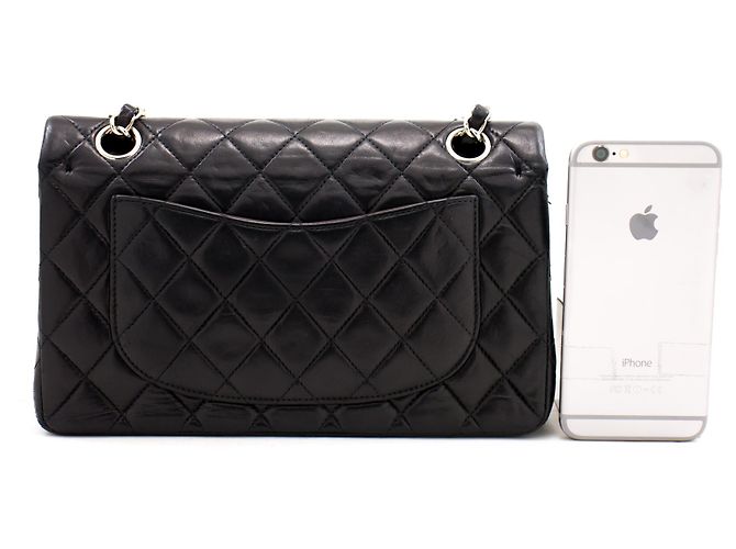 Chanel 2.55 Borsa a tracolla con catena argento con patta foderata Pelle di agnello nera Nero - vista 3