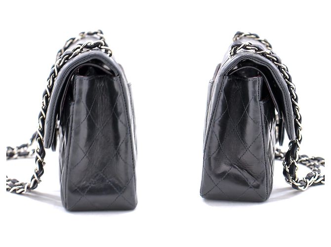 Chanel 2.55 Borsa a tracolla con catena argento con patta foderata Pelle di agnello nera Nero - vista 5