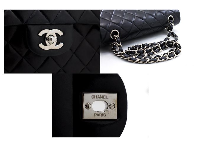 Chanel 2.55 Borsa a tracolla con catena argento con patta foderata Pelle di agnello nera Nero - vista 7