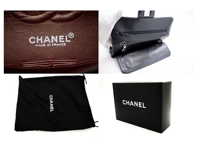 Chanel 2.55 Borsa a tracolla con catena argento con patta foderata Pelle di agnello nera Nero - vista 8