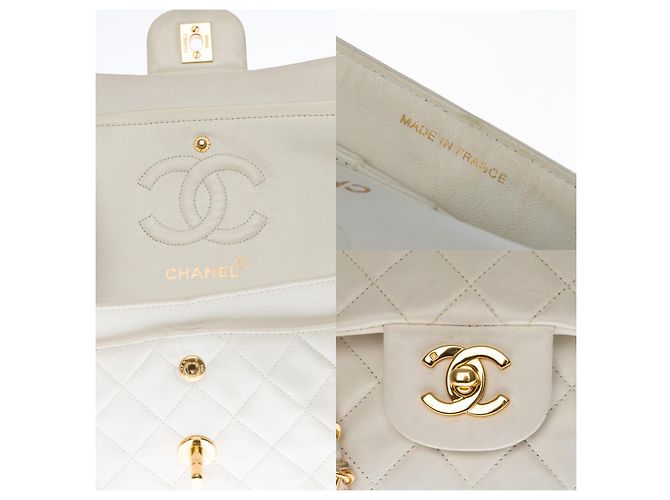 L'ambita borsa Chanel Timeless 23cm con patta foderata in agnello trapuntato bianco, garniture en métal doré - vista 5