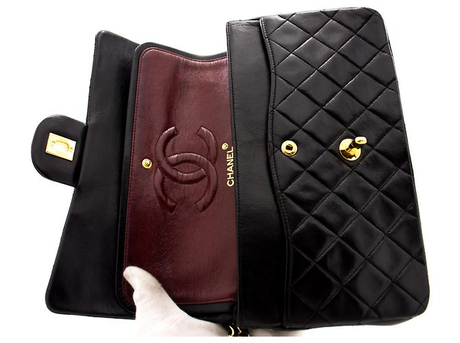 Chanel 2.55 Borsa a tracolla a catena media con patta foderata Pelle di agnello nera Nero - vista 11