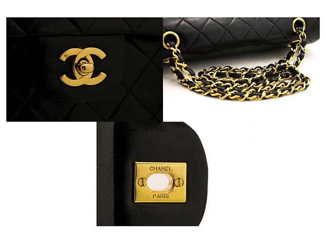 Chanel 2.55 Borsa a tracolla a catena media con patta foderata Pelle di agnello nera Nero - vista 7