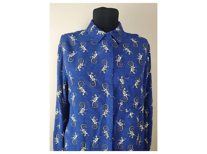 Autre Marque Camicia Sissy-Boy Blu con Stampa di Lucertole in Viscosa - vista 2