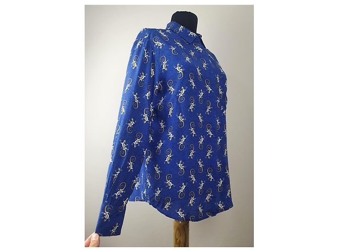 Autre Marque Camicia Sissy-Boy Blu con Stampa di Lucertole in Viscosa - vista 3