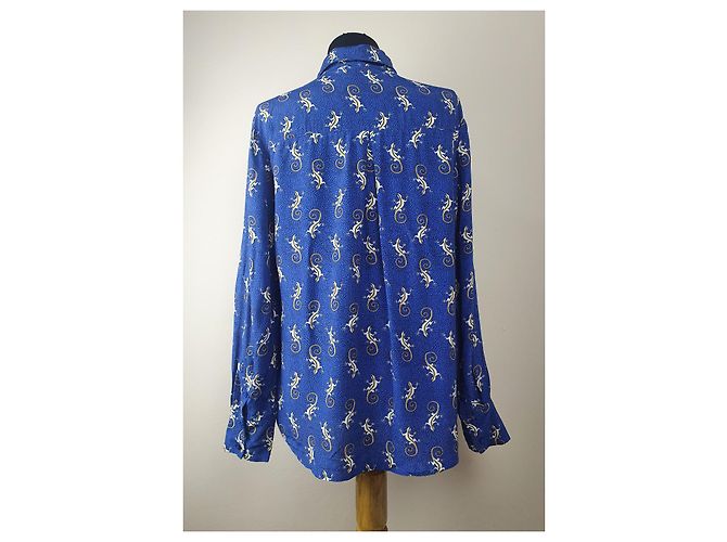 Autre Marque Camicia Sissy-Boy Blu con Stampa di Lucertole in Viscosa - vista 4