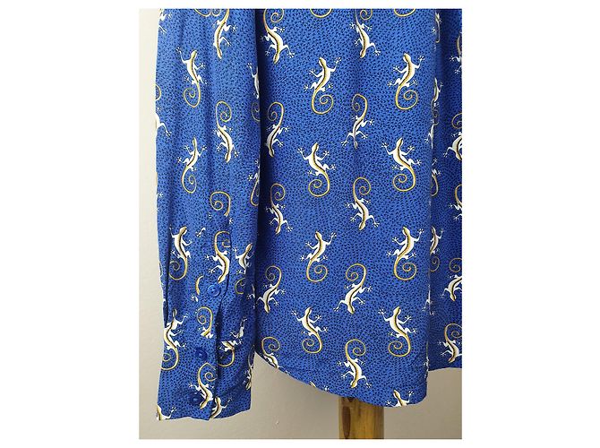 Autre Marque Camicia Sissy-Boy Blu con Stampa di Lucertole in Viscosa - vista 5