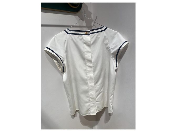 Top Chanel de algodón blanco y azul marino - vista 3