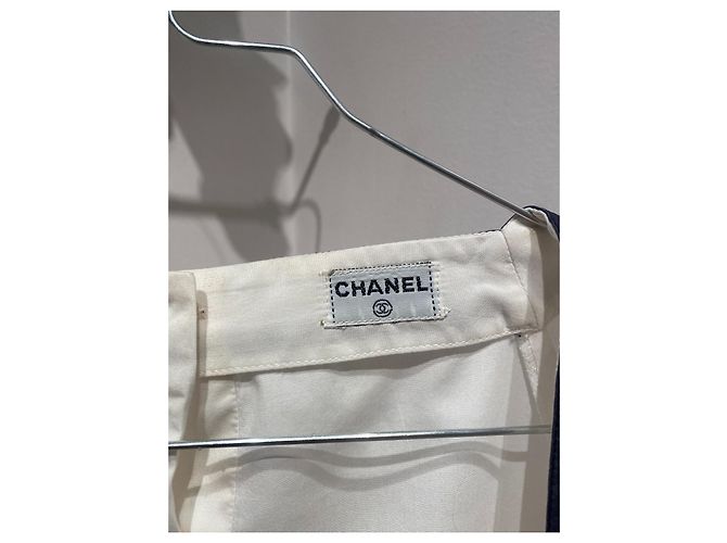 Top Chanel de algodón blanco y azul marino - vista 8