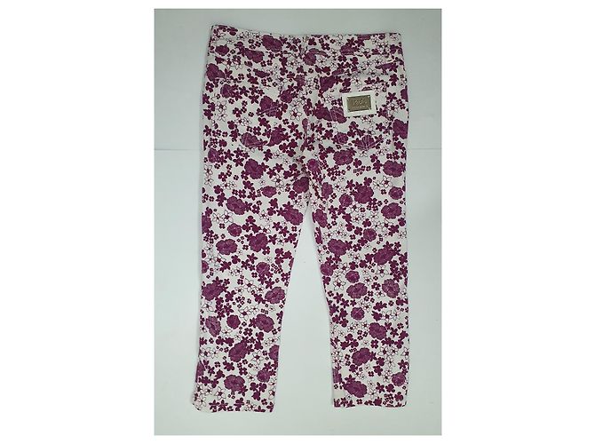 Calças florais D&G de algodão branco e roxo Multicor - vista 2