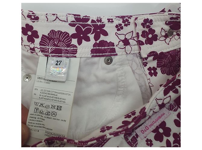 Calças florais D&G de algodão branco e roxo Multicor - vista 6