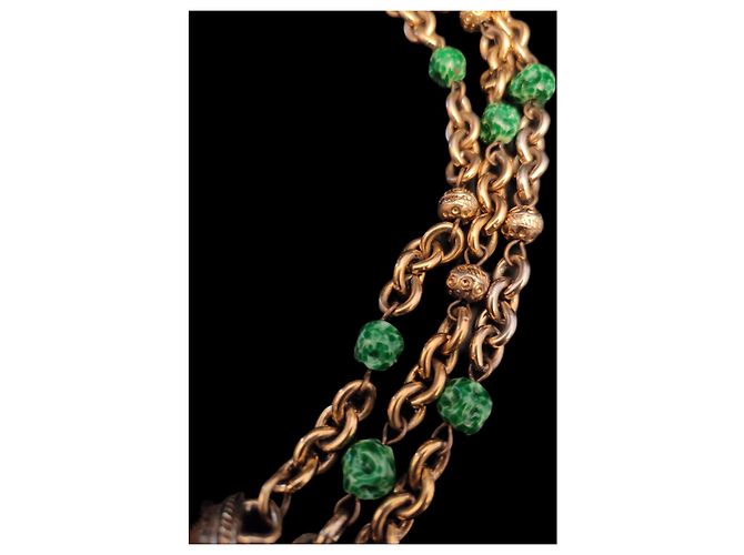 Collana Guy Laroche stile bizantino oro e pietre verdi D'oro - vista 2