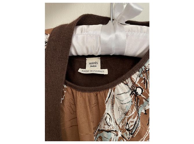 Hermès Casaco Hermes Seda e Cashmere Chocolate Marrom e Conjunto Top - vista 5