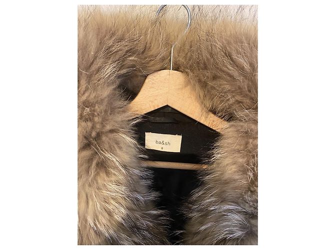 Bash Wax Coat Black Wool Fox Collar - view 4
