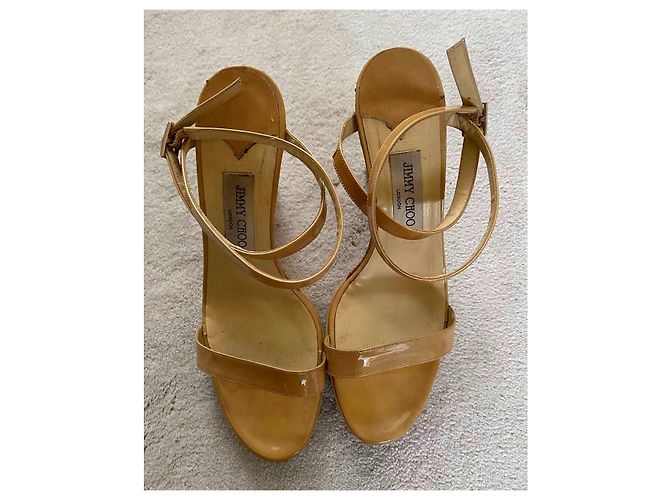 Sandali con zeppa Jimmy Choo in sughero e pelle verniciata beige 40 - vista 4