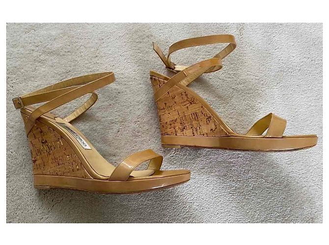 Sandali con zeppa Jimmy Choo in sughero e pelle verniciata beige 40 - vista 7
