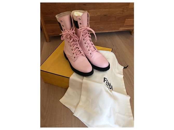 Fendi Stiefeletten Rosa Leder und Canvas Pink - Ansicht 11