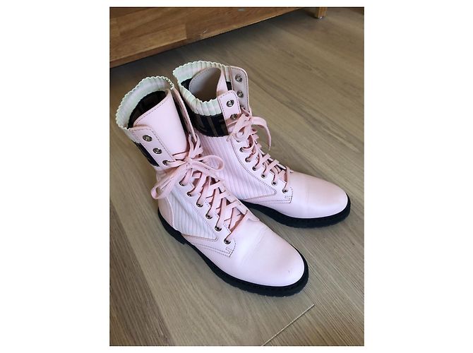 Fendi Stiefeletten Rosa Leder und Canvas Pink - Ansicht 2