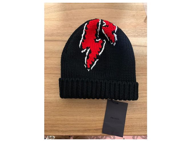 Prada Berretto da uomo in lana nera Lightning Bolt Nero - vista 2