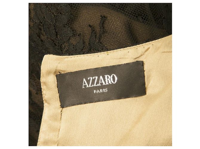 Azzaro Schwarzes, ärmelloses, knielanges Cocktail-Abendkleid mit Blumenspitze Gr 38 - Ansicht 3