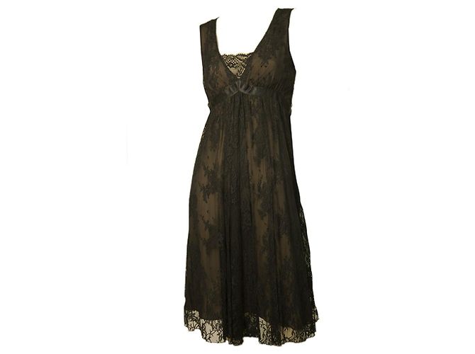 Azzaro Schwarzes, ärmelloses, knielanges Cocktail-Abendkleid mit Blumenspitze Gr 38 - Ansicht 6