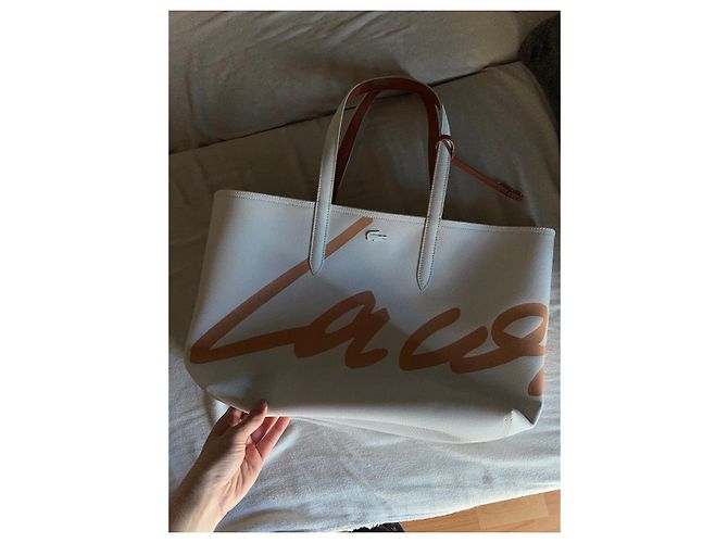 Lacoste Ledertasche Weiß Beige Schokolade - Ansicht 2