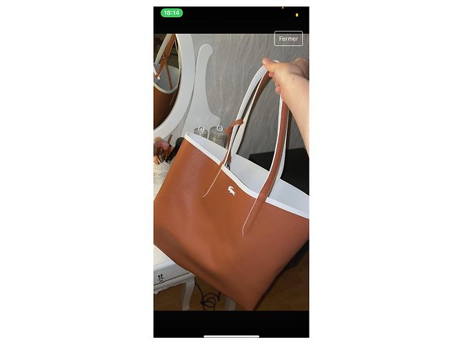 Lacoste Ledertasche Weiß Beige Schokolade - Ansicht 4