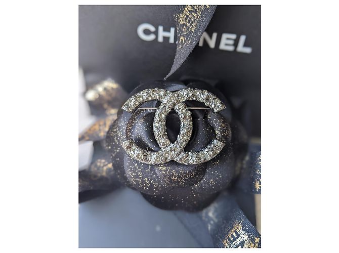 Chanel CC A14P Logo Kristall Ruthenium Rotguss Brosche Schwarz - Ansicht 5