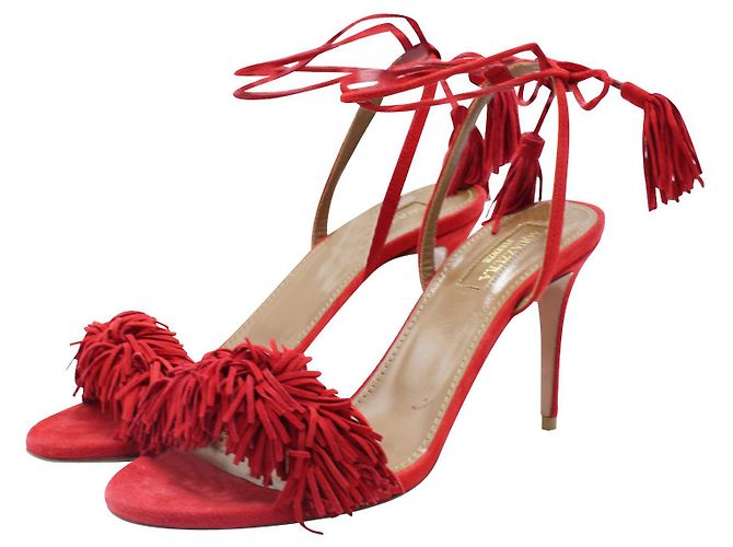 Aquazzura Sandali rossi in suede - vista 2