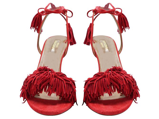 Aquazzura Sandali rossi in suede - vista 5