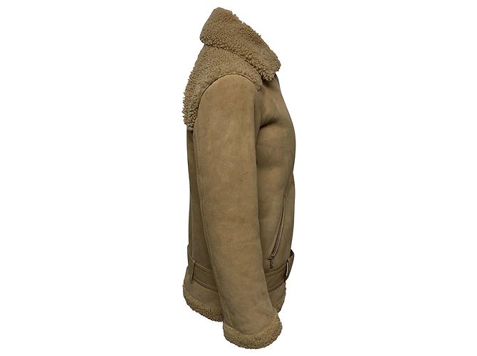 Maje Gombery Lammfelljacke aus beigem Wildleder - Ansicht 3