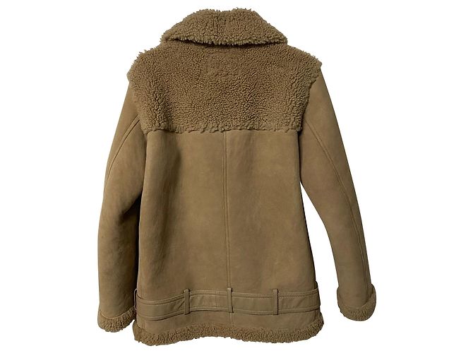 Maje Gombery Lammfelljacke aus beigem Wildleder - Ansicht 5