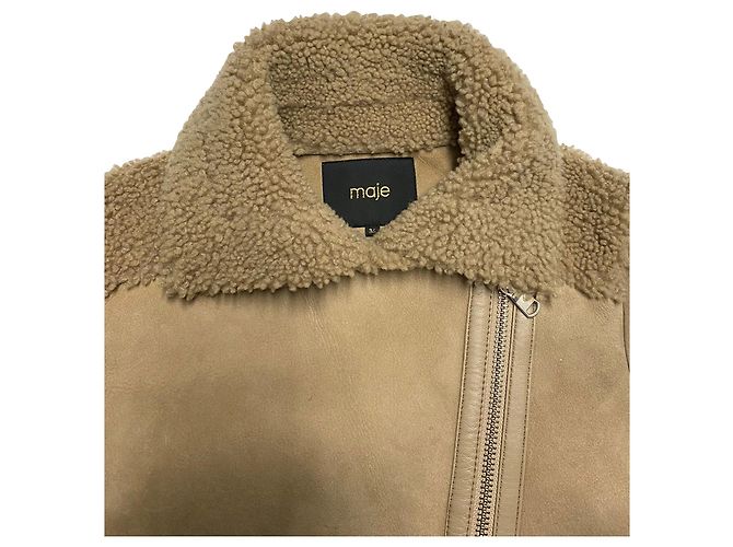 Maje Gombery Lammfelljacke aus beigem Wildleder - Ansicht 6